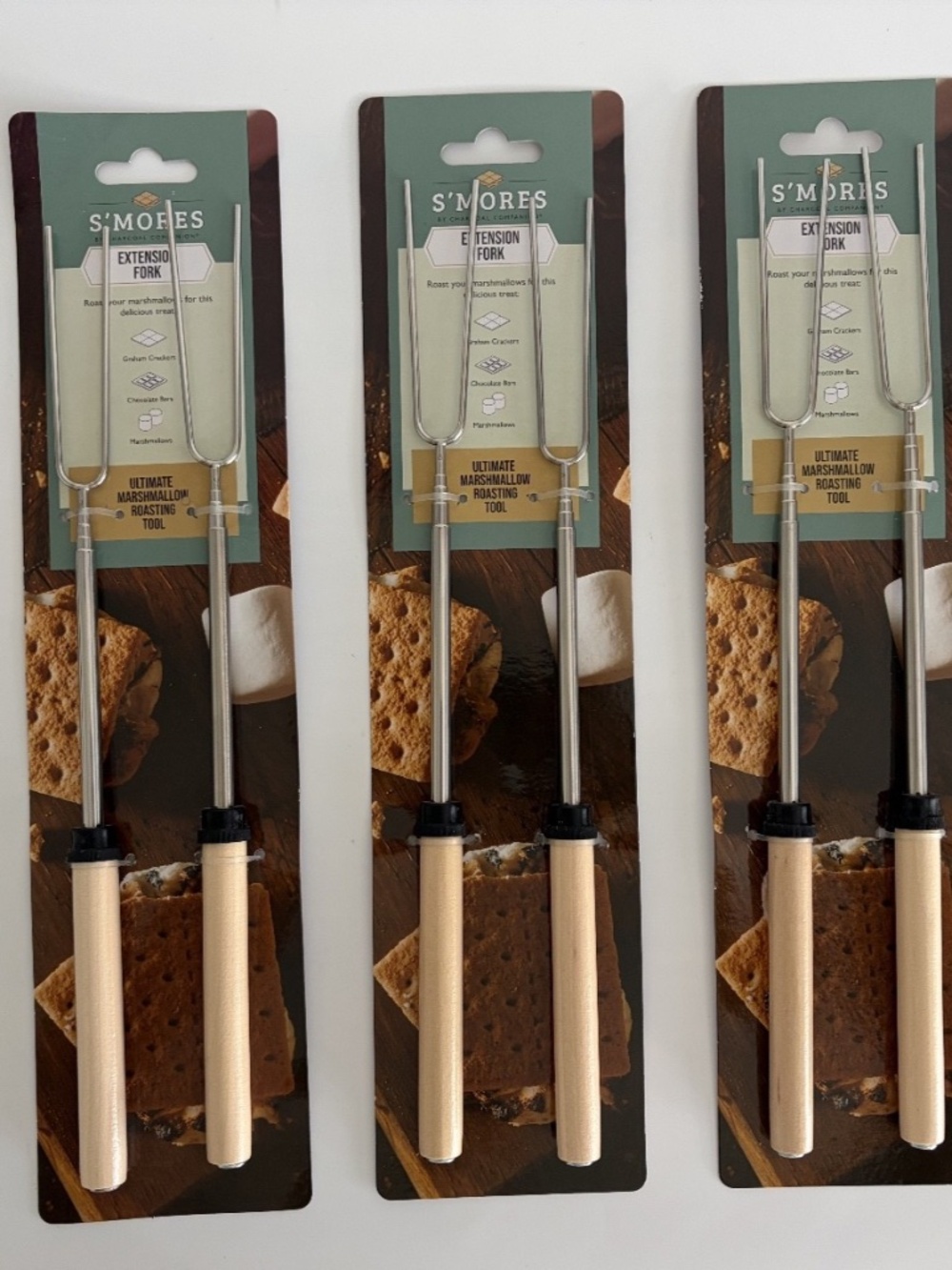 NEW S'mores Roasting Extension Forks 6 Pack Wooden Handles Marshmallows Hot Dogs